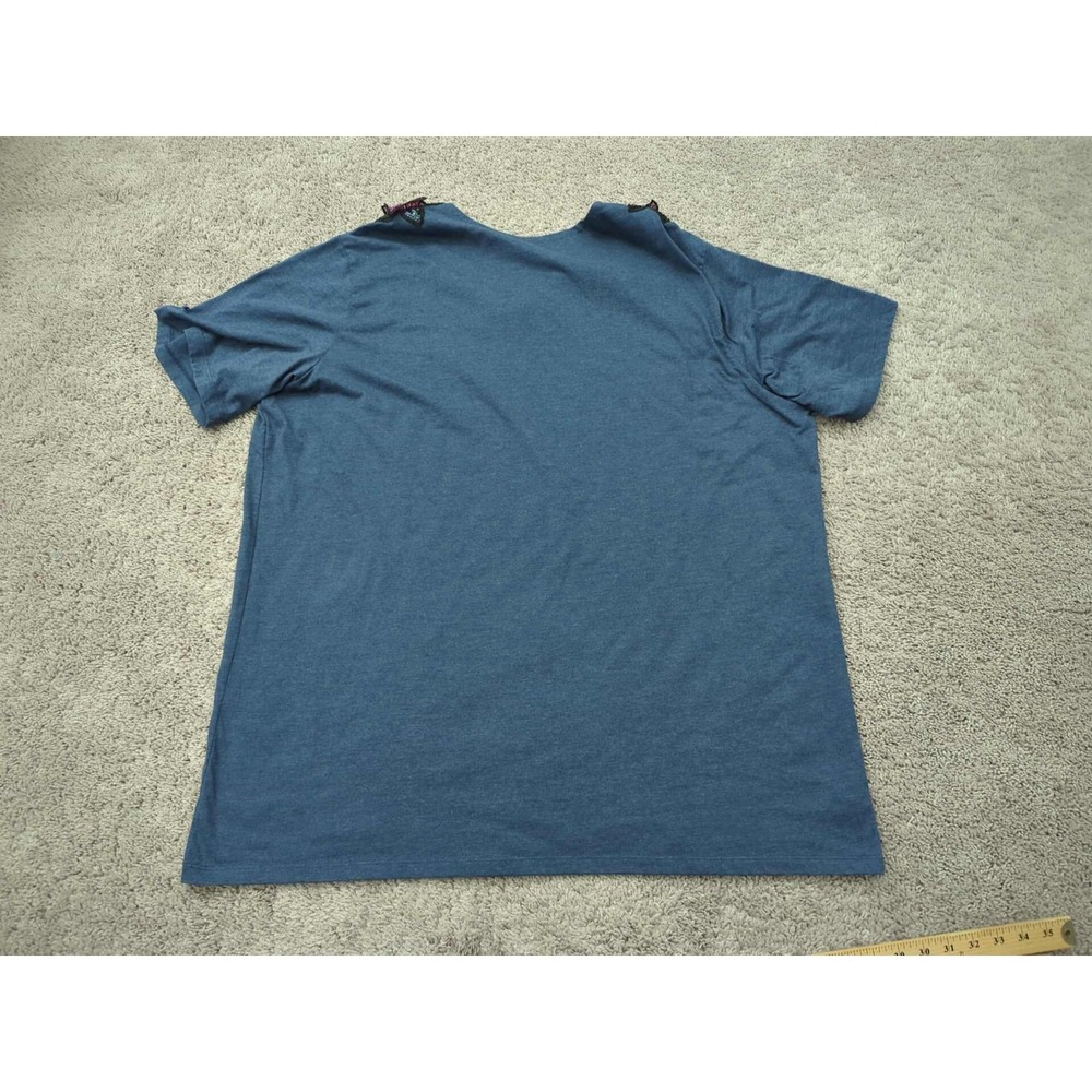 The Foundry Shirt Womens 3XLT TALL Blue Flower Sequin Short Sleeve Cotton Blend - Picture 5 of 6